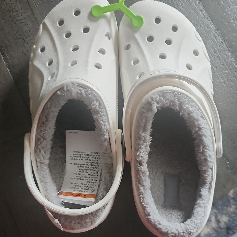 CROCS Kids White Slippers with Gray Plush